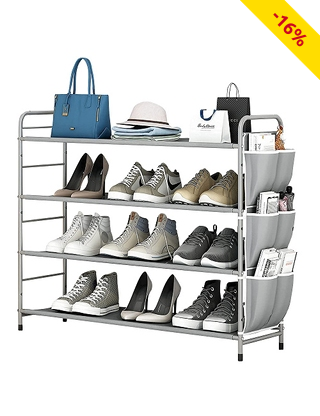 Schuhmöbel mit Seitentaschen, 71 x 65 x 29 cm, grau