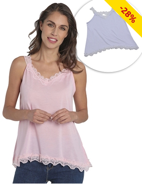 Top mit Träger und Saum aus Spitze, 2er-Pack, weiss + rosa