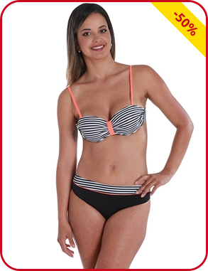 Push up-Bikini, marine/weiss gestreift