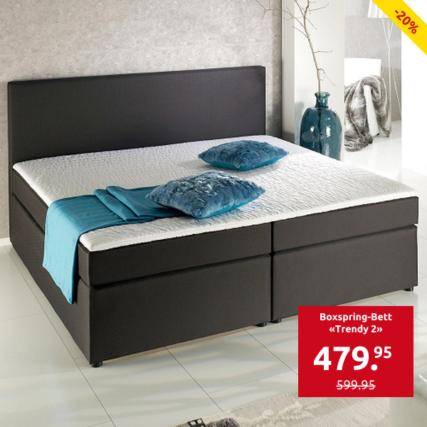 Boxspring-Bett «Trendy 2», feste Matratze, 140 x 200 cm, schwarz