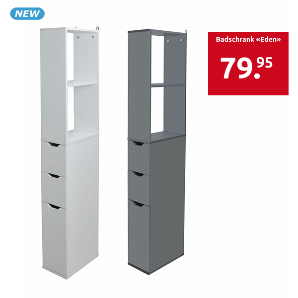 Badschrank «Eden», B 30 x H 136 x T 16 cm, weiss