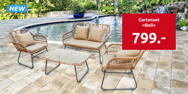 Gartenset «Bali», Sofa + Sessel + Tisch, beige/weiss