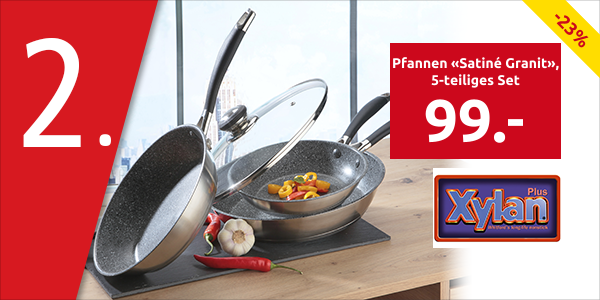 Pfannen «Satiné Granit», 5-teiliges Set, antihaftbeschichtet