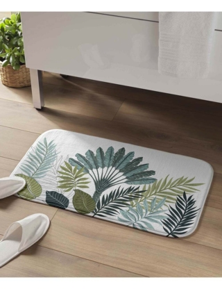 Badteppich «Panazio», 45 x 75 cm, weiss, mit grünem Muster