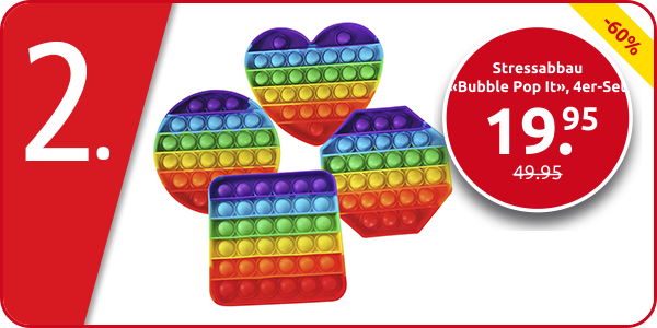 Stressabbau «Bubble Pop It», 4er-Set Quadrat/Herz/Kreis/Hexagon