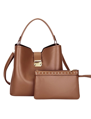 Handtasche, 2-er Set, mit Reissverschlusstasche und abnehmbarer Schulterriemen, braun