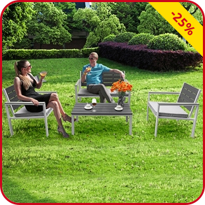 Gartenset «Maya», 4-teilig, weiss/grau