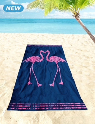 Strandtuch «Flamingo», 90x180 cm, marine/rosa