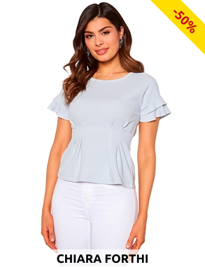 Chiara Forthi Top mit Plissees und Volants, hellblau