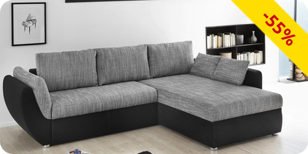 Doppel-Schlafsofa «Luna» in Lederoptik und Textil, grau
