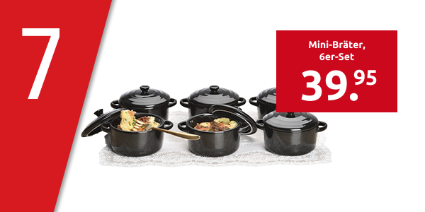 Mini-Bräter, 6er-Set, mit Deckeln, schwarz