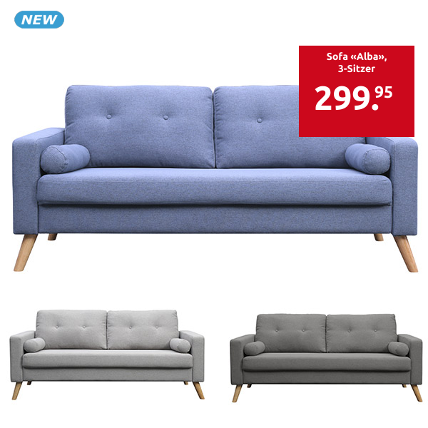 Sofa «Alba», 3-Sitzer, B 181 x H 84 x T 82 cm, blau