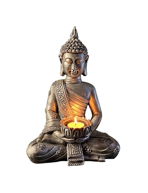 Kerzenhalter Statue «Buddha», silberfarben