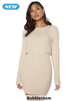 Tailliertes Strickkleid, beige