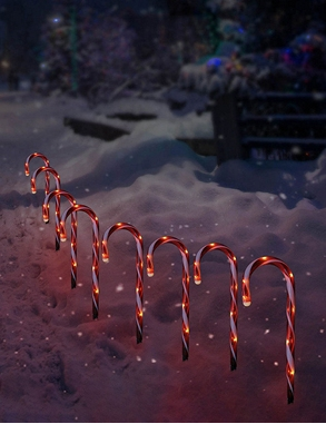 Lampen «Zuckerstangen», 8er-Set, 56 LEDs, rot/weiss