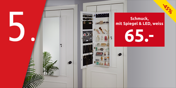 Schmuck- und Kosmetikschrank, mit Spiegel & LED, weiss