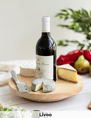Livoo Set, drehbare Käseplatte mit Messer und Vertiefung für Flasche