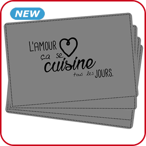 Tischsets «Love», grau, 4 Stück