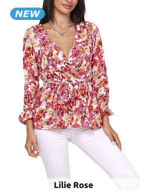 Lilie Rose Top mit Gürtel, bedruckt rot/weiss