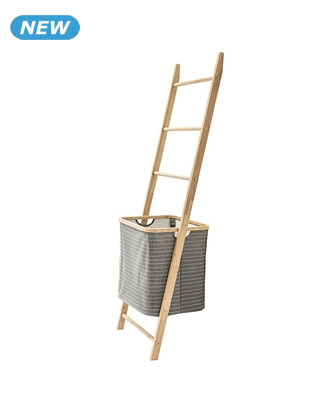 2-in-1 Leiter & Wäschekorb, B 43 x H 139 x T 33 cm, Dekor eiche