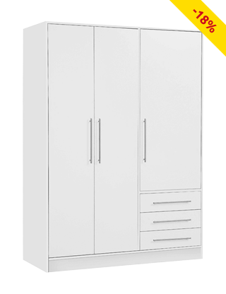 Kleiderschrank «Giant», 3-türig + 3 Schubladen, weiss, B 144,5 cm