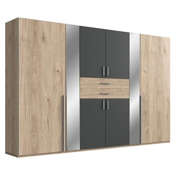 Kleiderschrank «Vana», B 270 cm, Dekor eiche/schwarz