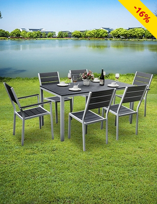 Gartenset «Cancun», 7-teilig, weiss/ grau