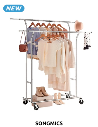 SONGMICS Doppelter Kleiderständer, B 129 x H 148/172 x T 55 cm, silberfarben