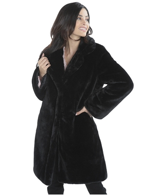 Kunstpelzmantel, schwarz