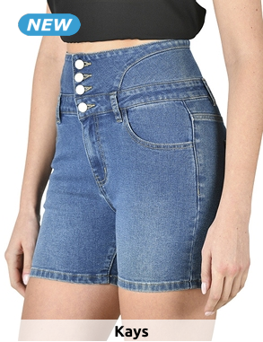 Jeansshorts mit hoher Taille und Knöpfen, blau