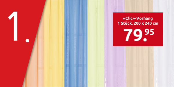 «Clic»-Vorhang 1 Stück, 200 x 240 cm, weiss