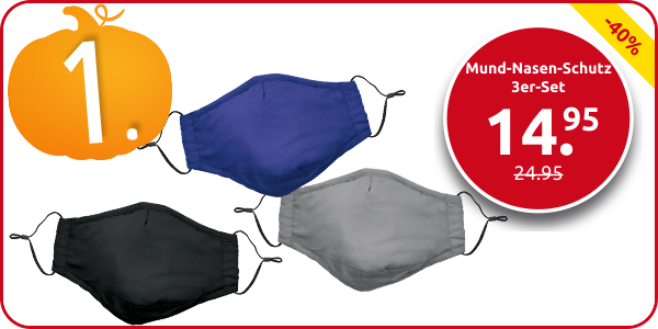 Mund-Nasen-Schutz, 3er-Set, blau, grau, schwarz