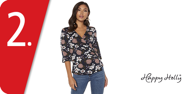 Top in Wickeloptik, blau bedruckt