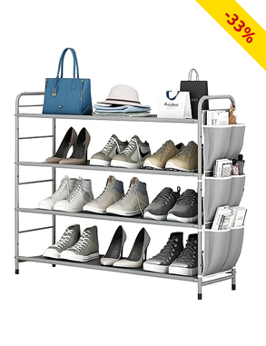 Schuhmöbel mit Seitentaschen, 71 x 65 x 29 cm, grau