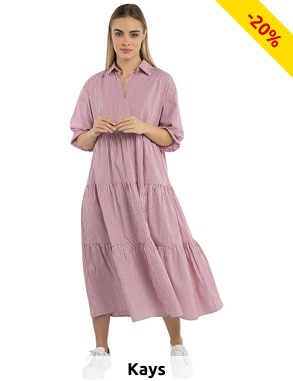 Gestreiftes langes Kleid, rosa/weiss