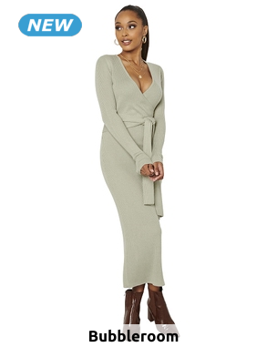 Strickkleid im Wickel-Look, hellgrün