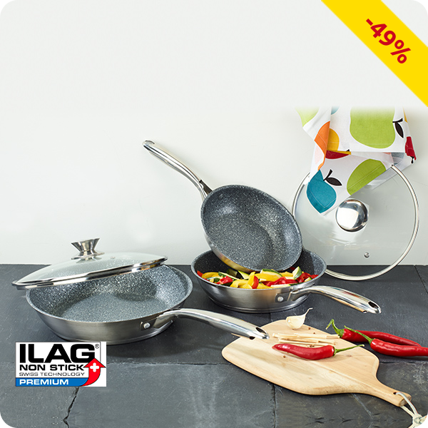 Satiniertes Pfannenset «Granit», 5-teilig