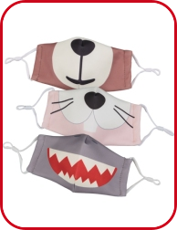 Mund-Nasen-Schutz für Kindern, 3-er Set, Bär/Haifisch/Maus