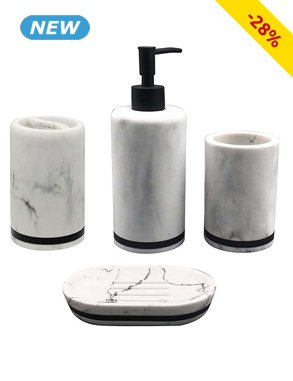 Badezimmerset, 4-teilig, Marmor-Effekt, weiss