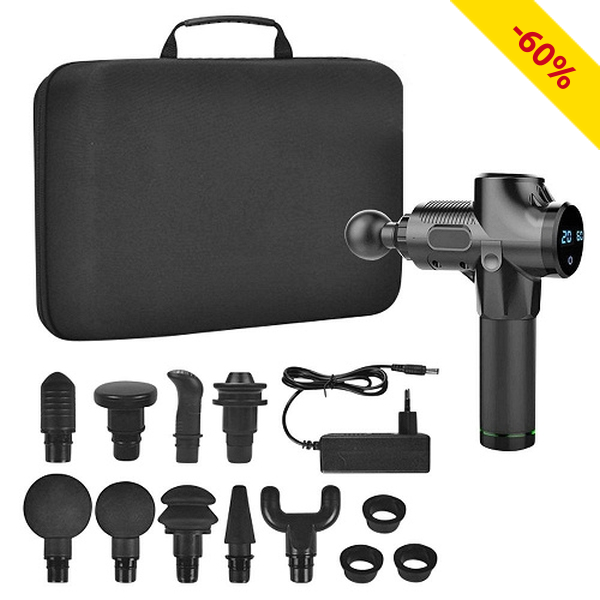 Muskel-Massage Gun, 30 Geschwindigkeiten, 9 Massageköpfe