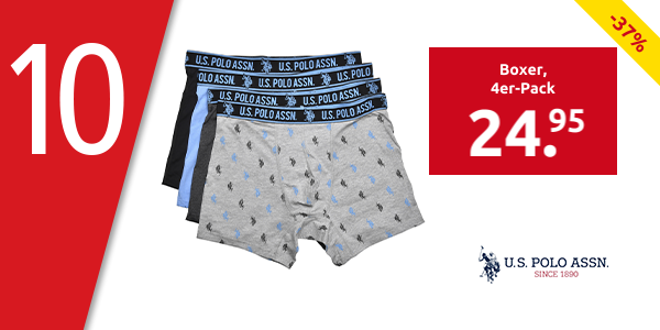 U.S. POLO ASSN. Boxer, 4er-Pack, schwarz + grau bedruckt + blau + anthrazit meliert