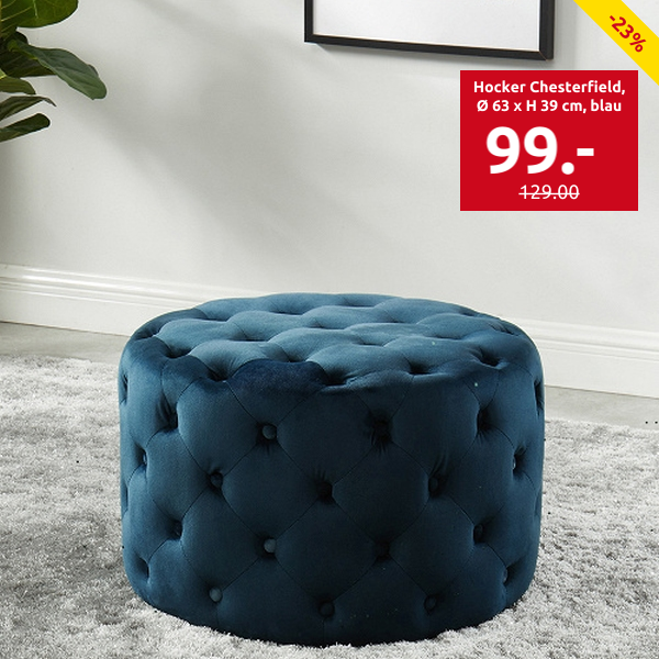 Hocker Chesterfield, Ø 63 x H 39 cm, blau