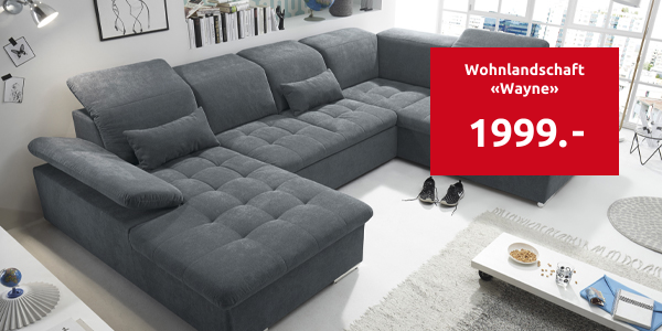 Wohnlandschaft «Wayne», 340 x 188/240 cm, anthrazit