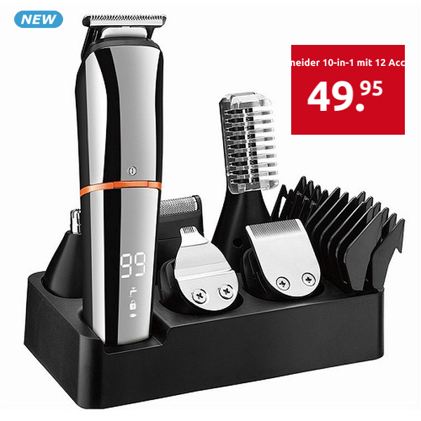 Haarschneider 10-in-1 mit 12 Accessoires und Halterung