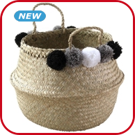 Korb mit Pompons, grau/schwarz/weiss