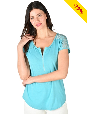 Top mit Spitzeneinsatz, aqua