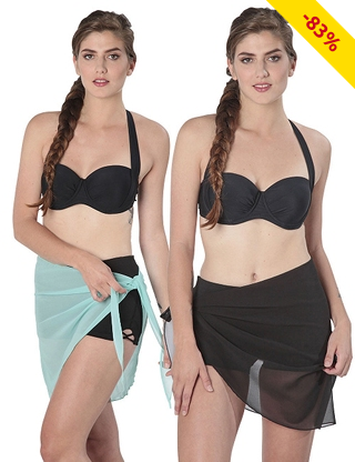 Pareo, 2er-Pack, schwarz + türkis, 190 x 50 cm