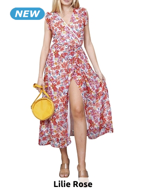 Lilie Rose langes Wickelkleid, rot bedruckt/weiss