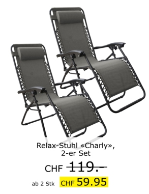 Relax-Stuhl «Charly», 2 Stück,  B 110 x H 65 x T 90 cm, grau