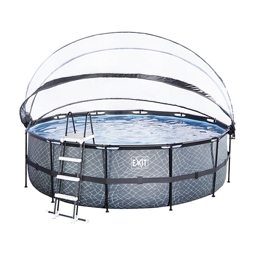 Aufstellpool Framepool-Set EXIT StonePool rund Ø 470x122 cm inkl. Sandfilteranlage, Abdeckung & Leiter Steinoptik